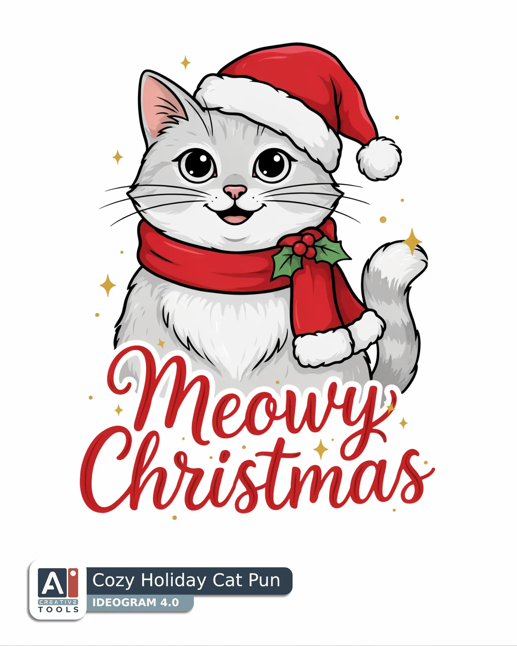 Cozy Holiday Cat Pun (Ideogram)