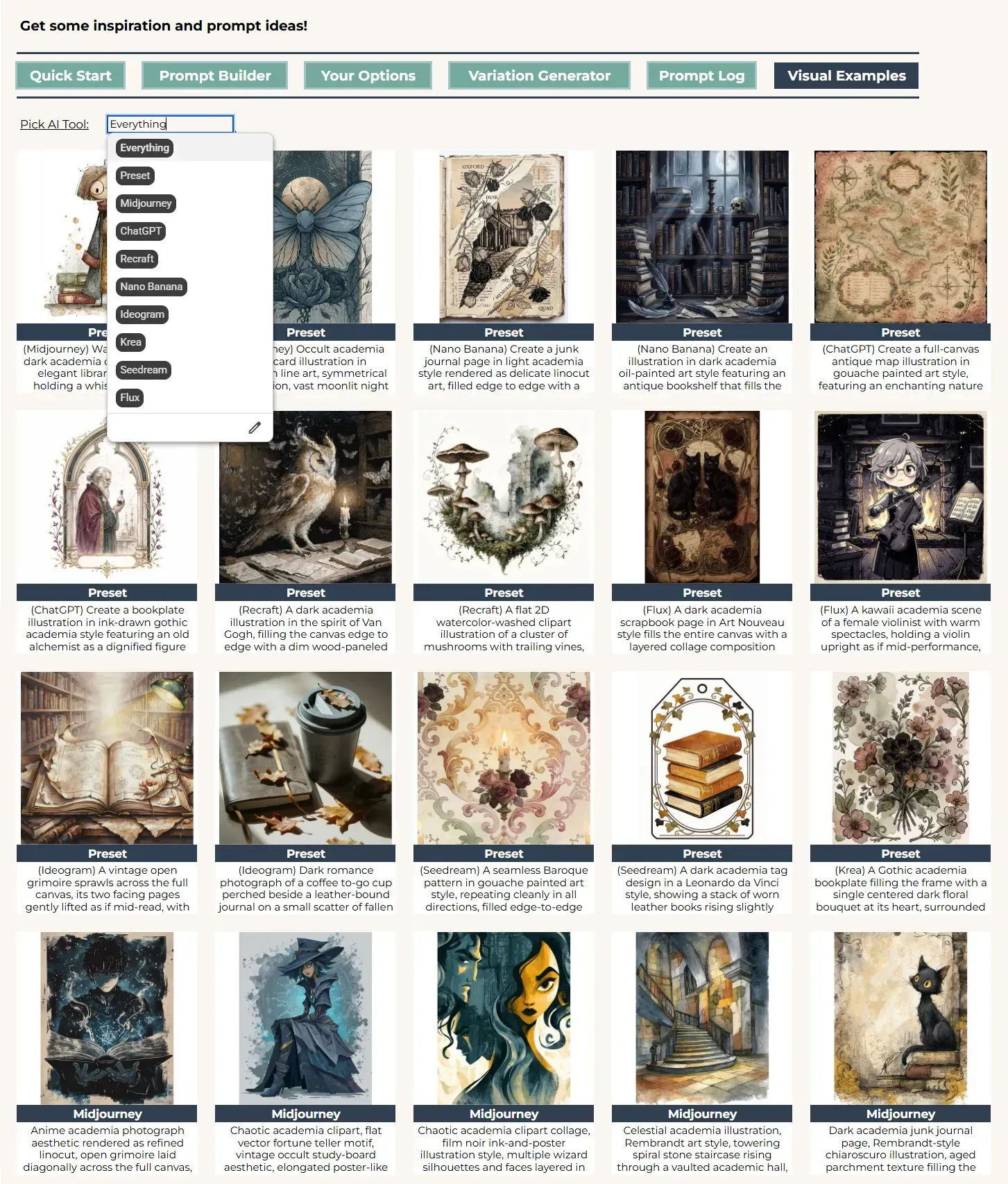Visual Examples sheet