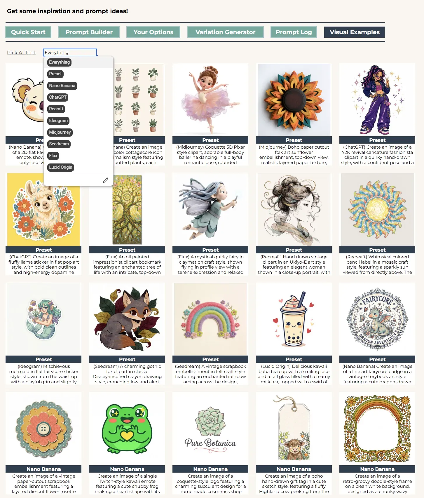 Visual Examples sheet