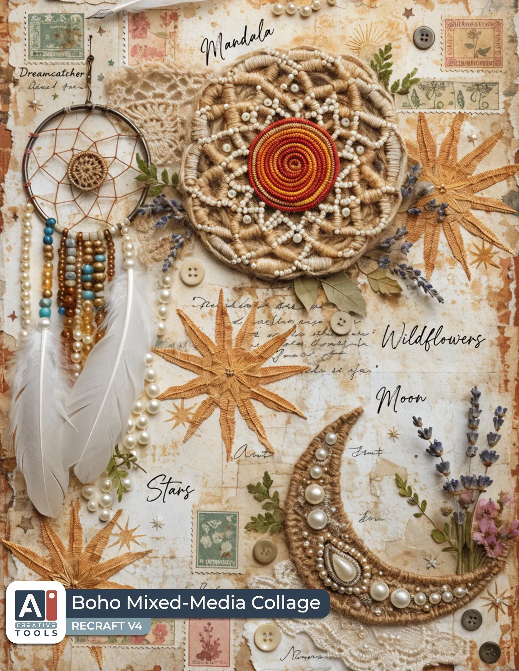 Boho mixed-media collage