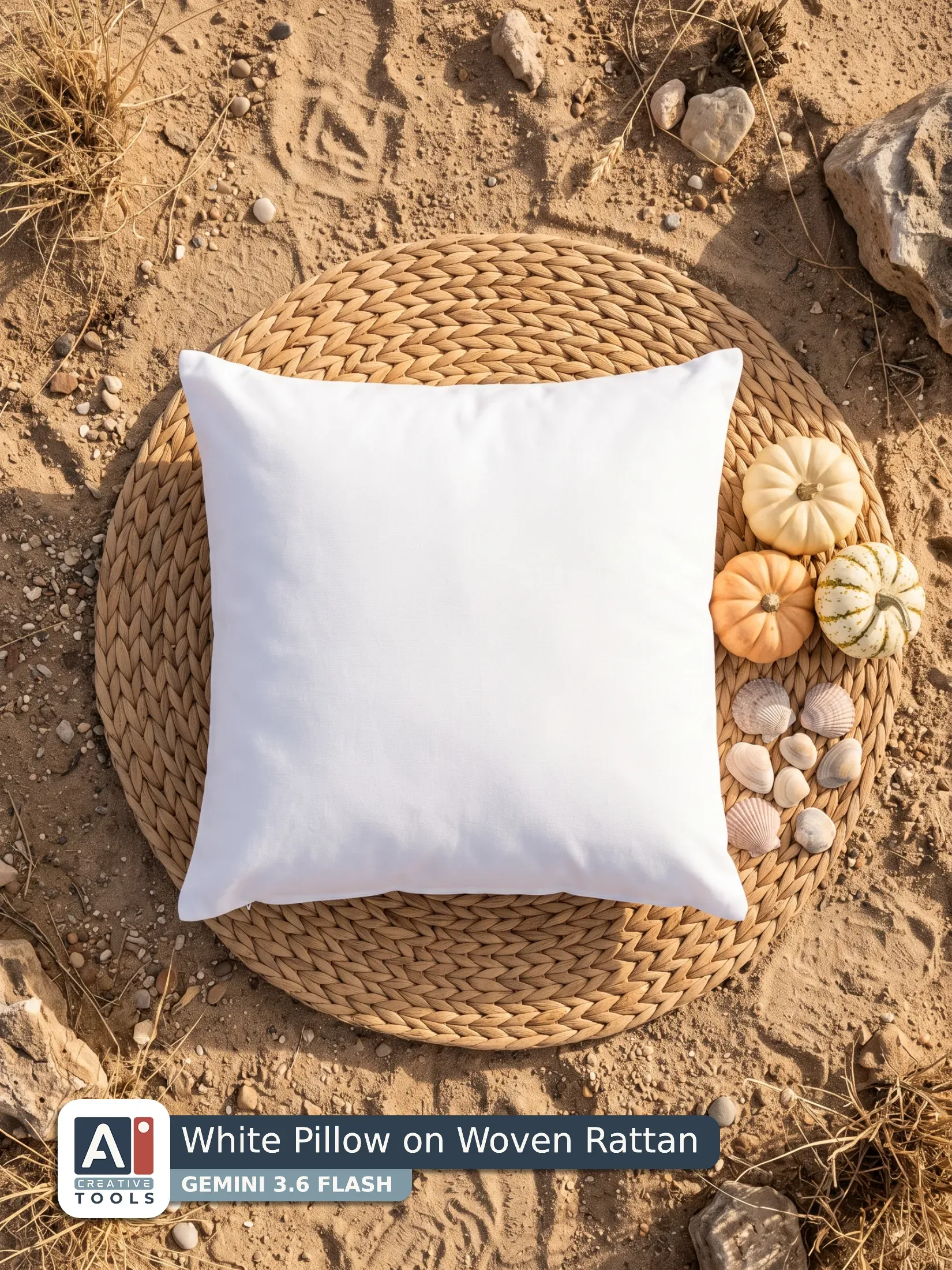 White Pillow on Woven Rattan