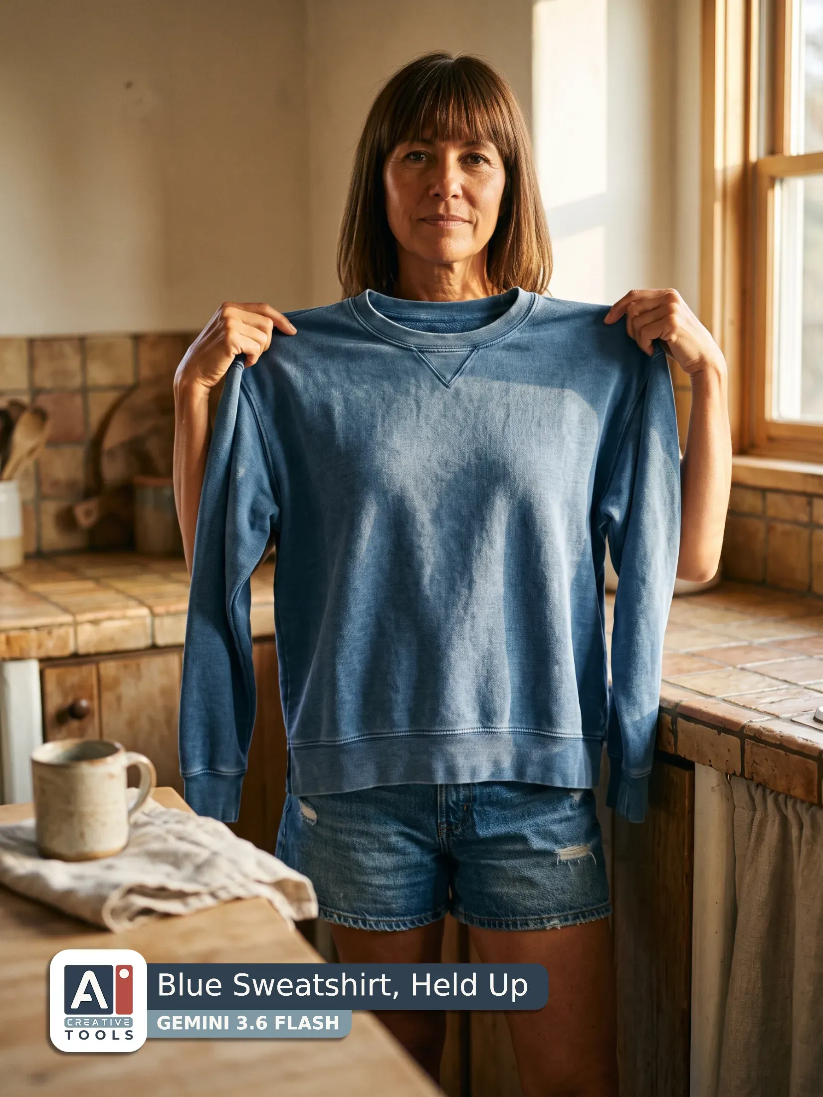 Blue Sweatshirt, Held Up