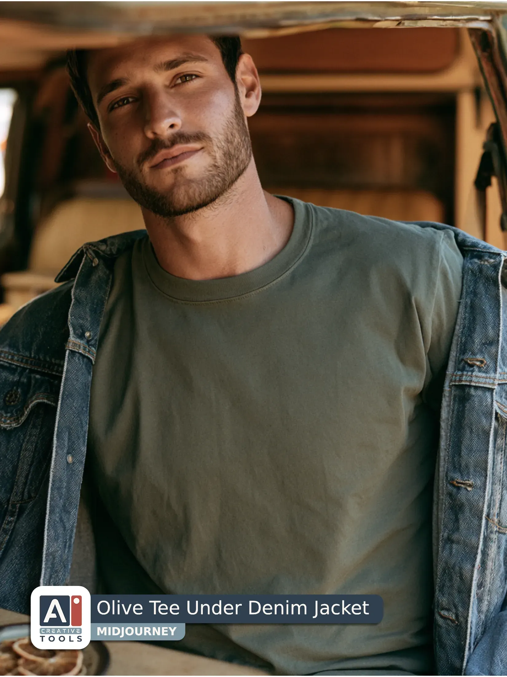 Olive Tee Under Denim Jacket