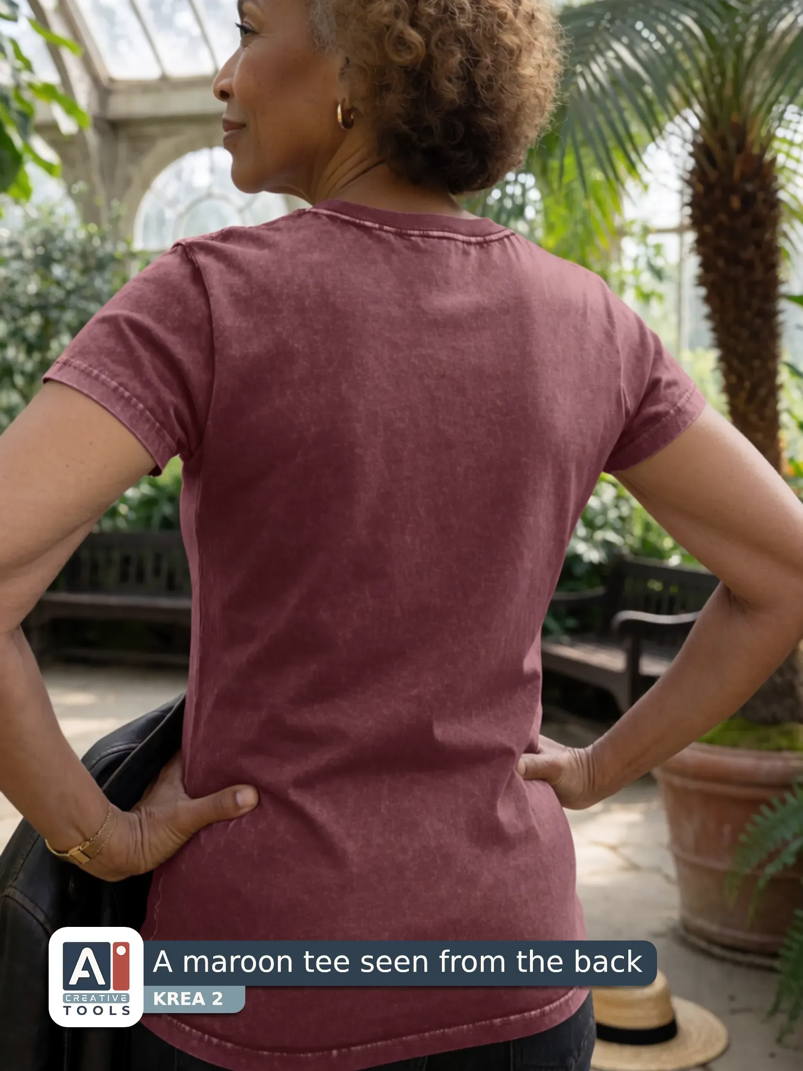 A maroon tee seen from the back