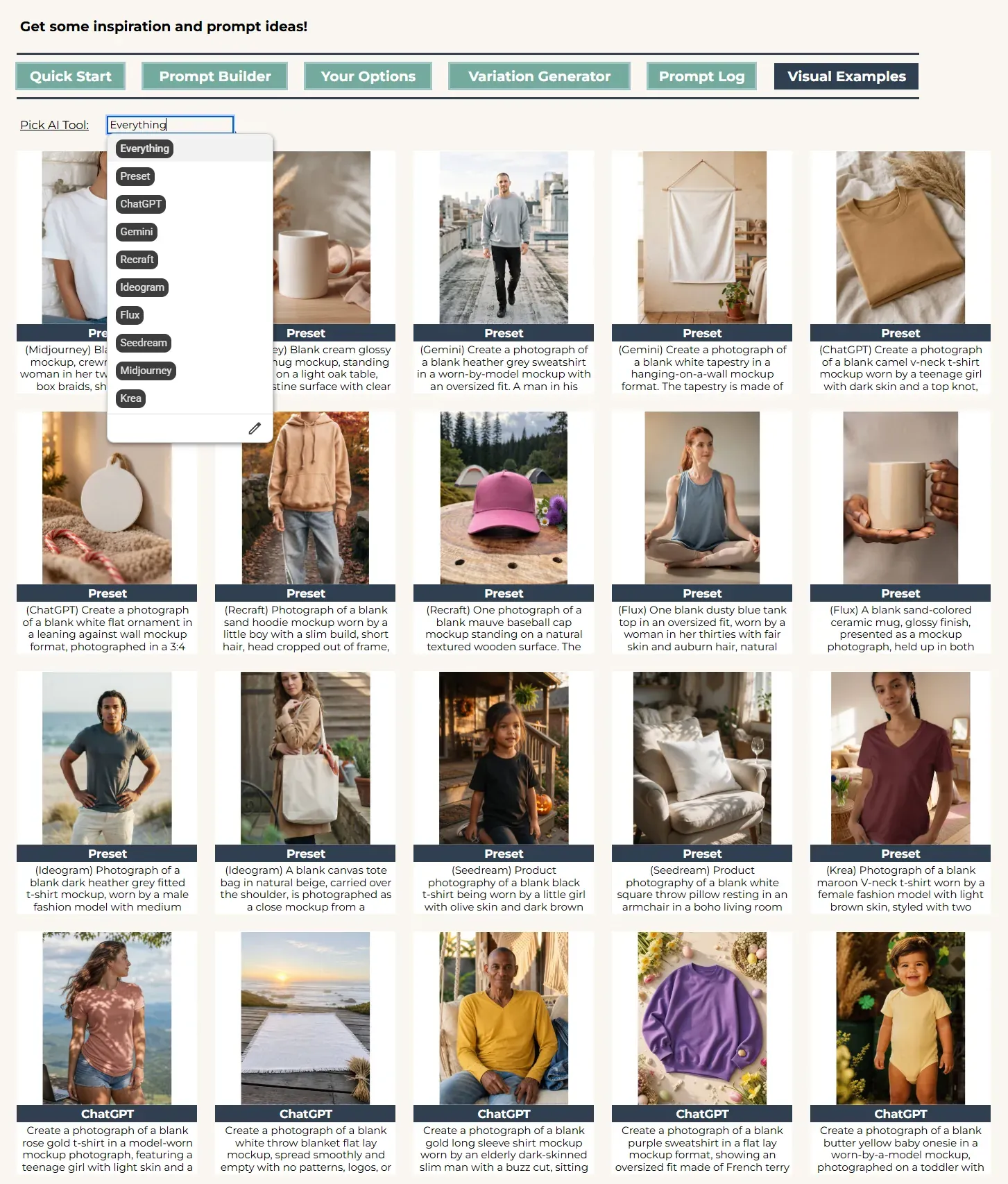 Visual Examples sheet