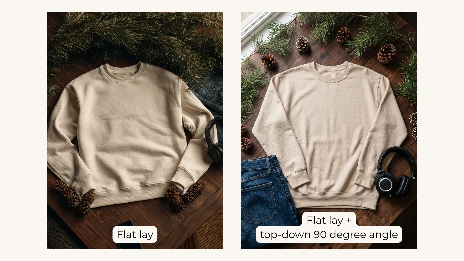 Flat lay with a top-down 90-degree camera angle