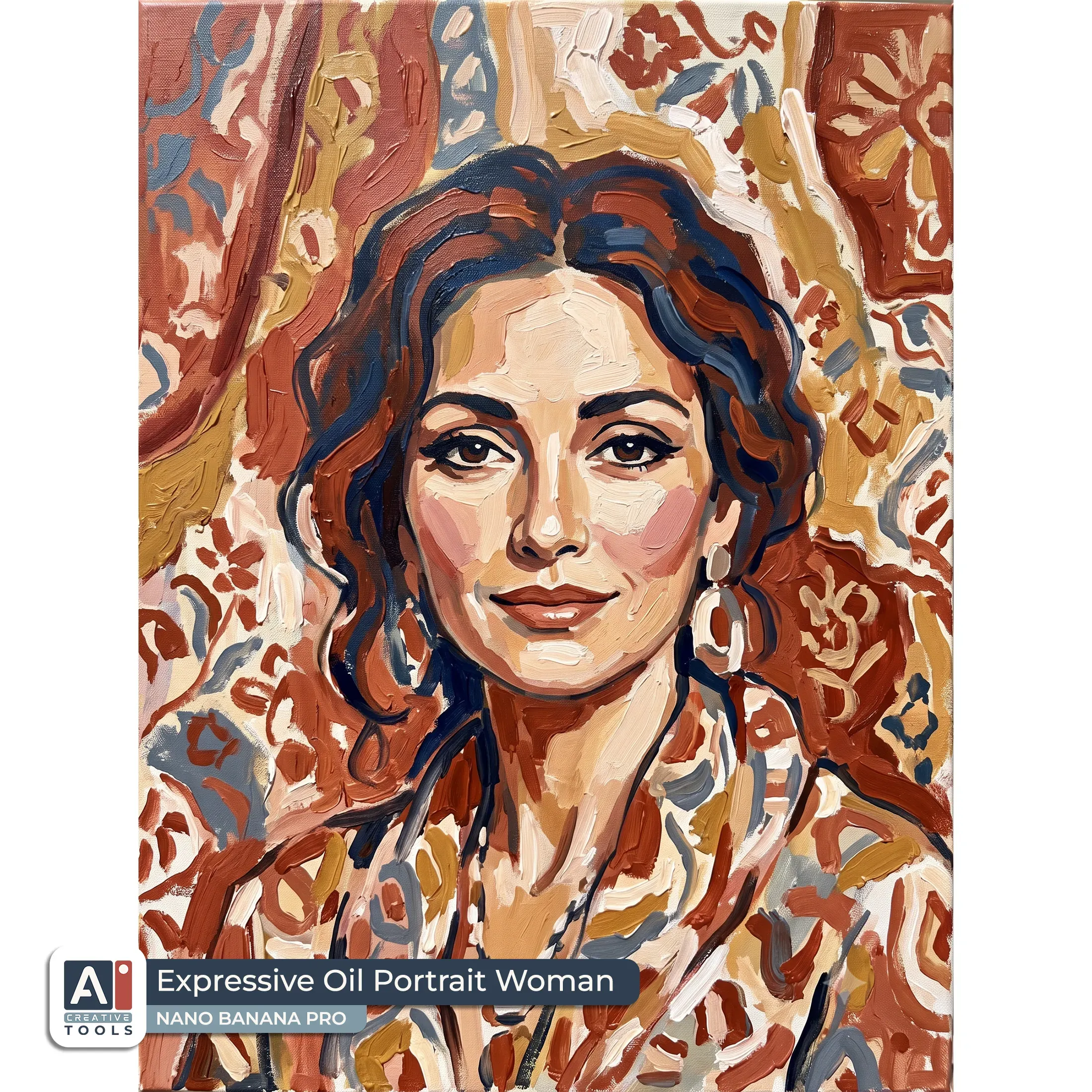 Expressive oil portrait woman
