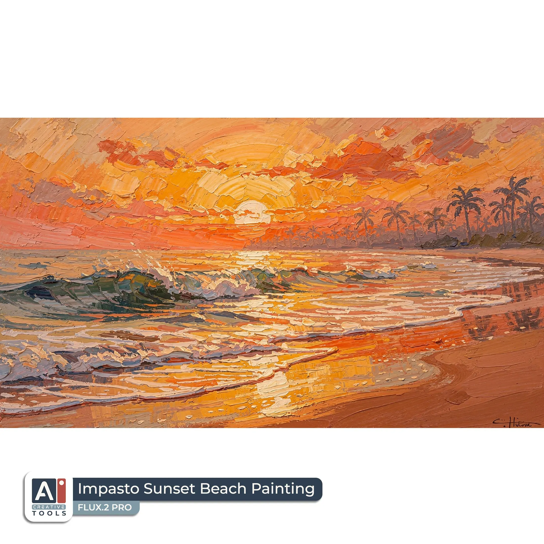 Impasto sunset beach painting