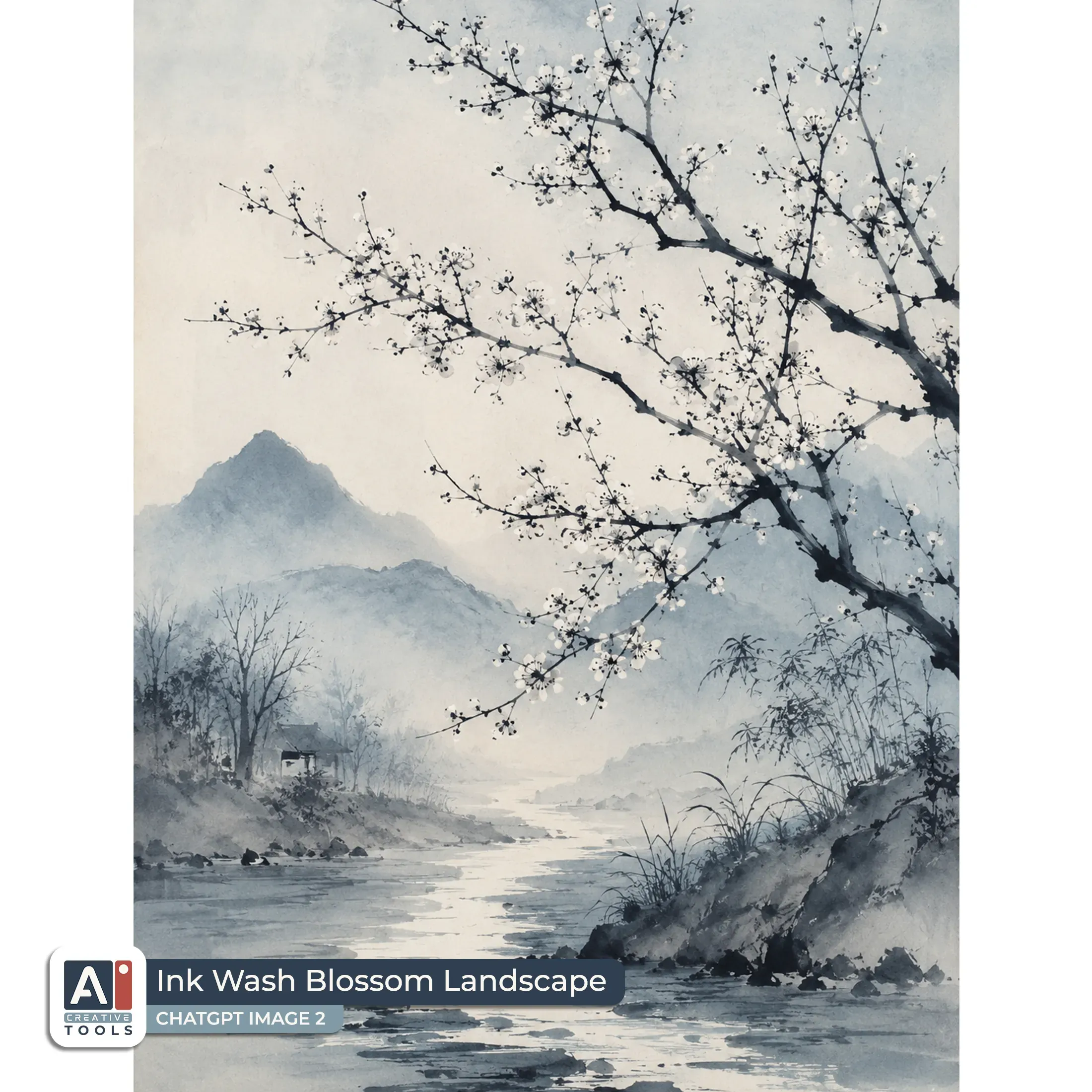 Ink wash blossom landscape