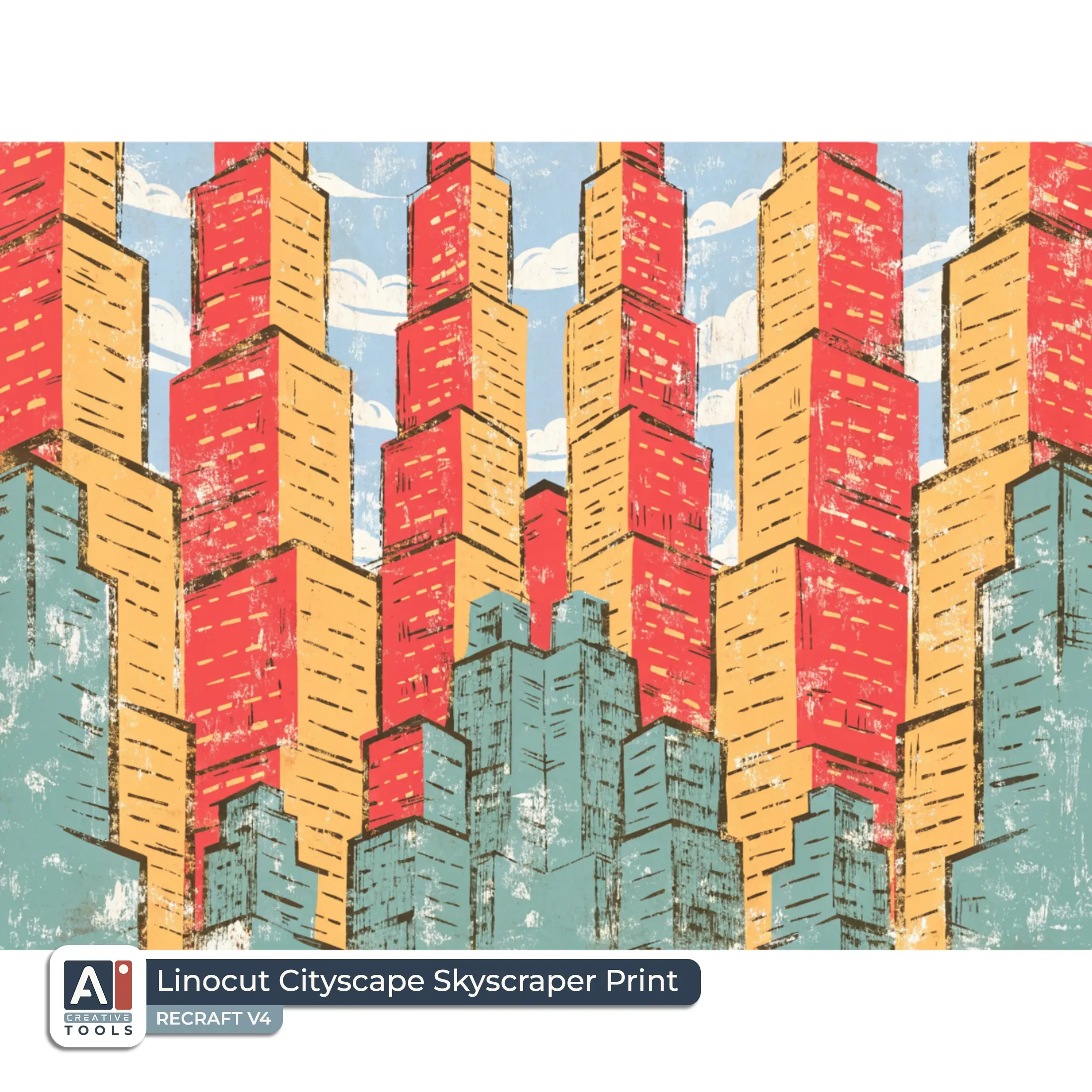 Linocut cityscape skyscraper print
