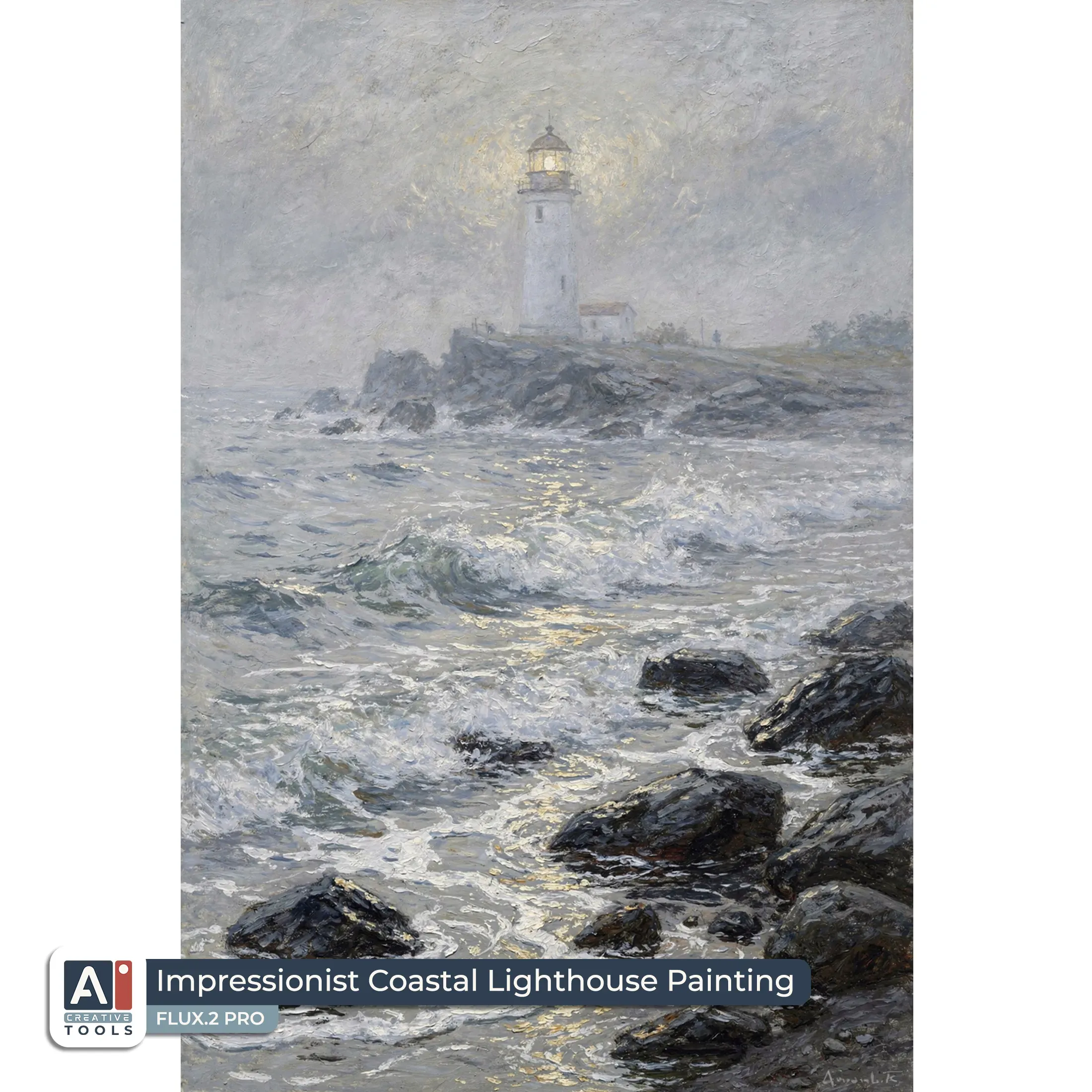 Impressionist coastal lighthouse painting