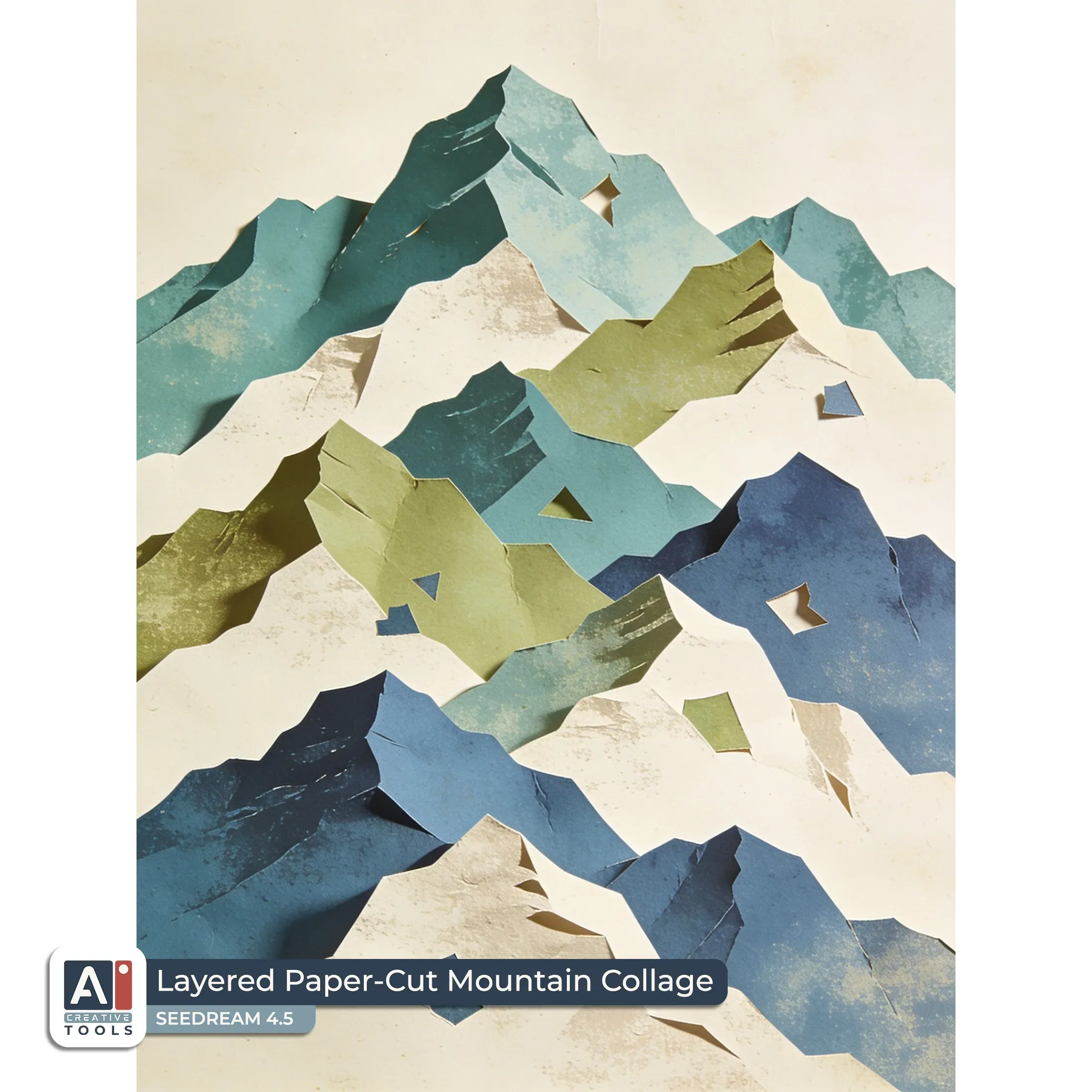 Layered paper-cut mountain collage