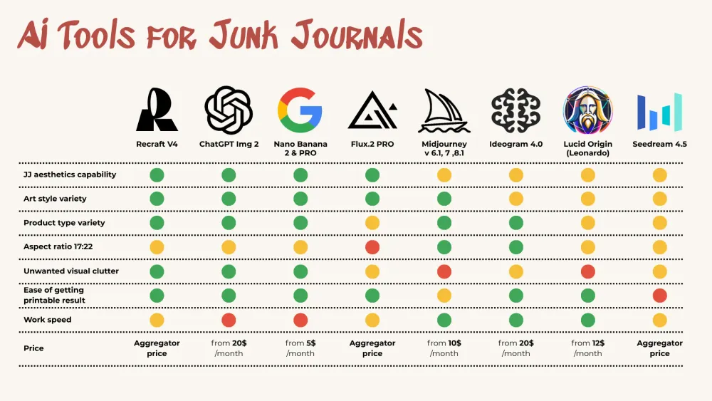 Comparison summary for junk journaling